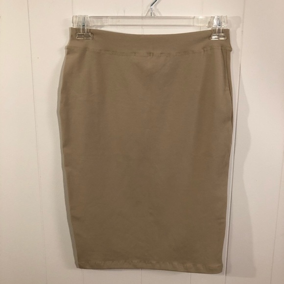 Kosher Casual NWT Knee Length Fitted Pencil Skirt Khaki Beige Medium - Picture 3 of 4